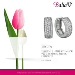 Balia Creolen für Damen glänzend Zirkonia aus 925 Silber BAO0008SW