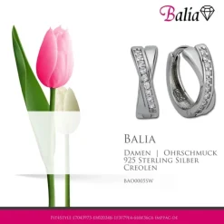 Balia Creolen für Damen glänzend Zirkonia aus 925 Silber BAO0005SW