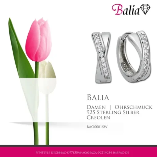 Balia Creolen für Damen glänzend weiße Zirkonia aus 925 Silber BAO0001SW
