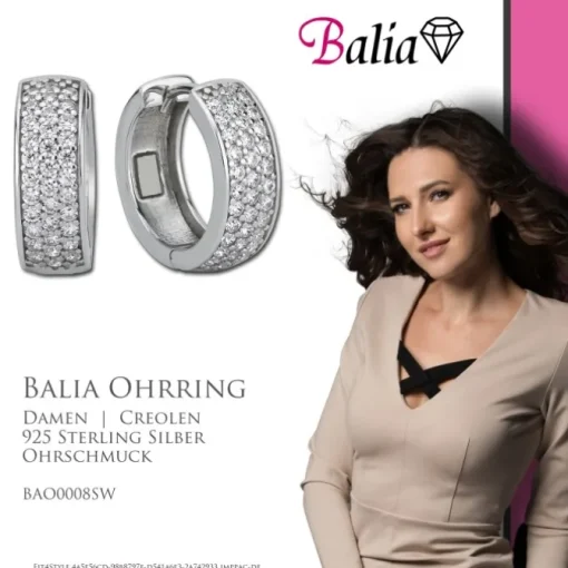 Balia Creolen für Damen glänzend Zirkonia aus 925 Silber BAO0008SW