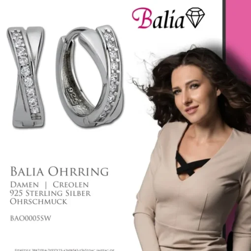 Balia Creolen für Damen glänzend Zirkonia aus 925 Silber BAO0005SW