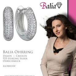 Balia Creolen für Damen glänzend Zirkonia aus 925 Silber BAO0003SW