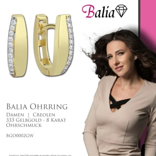 Balia Damen Creolen aus 333 Gelbgold mit Zirkonia BGO0002GW