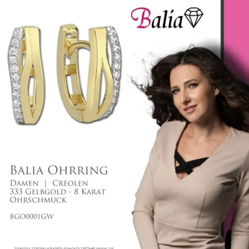 Balia Damen Creolen aus 333 Gelbgold mit Zirkonia BGO0001GW