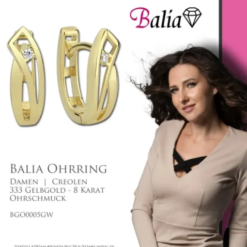 Balia Damen Creolen aus 333 Gelbgold mit Zirkonia BGO0005GW