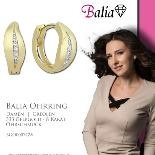 Balia Damen Creolen aus 333 Gelbgold mit Zirkonia BGO0007GW