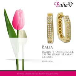 Balia Damen Creolen Karree Zirkonia aus 333 Gelbgold BGO0115GW