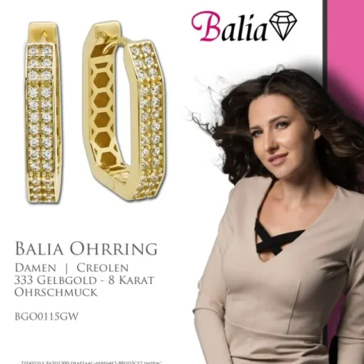 Balia Damen Creolen Karree Zirkonia aus 333 Gelbgold BGO0115GW