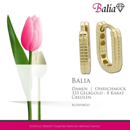 Balia Damen Creolen Muster eckig aus 333 Gelbgold BGO0108GO