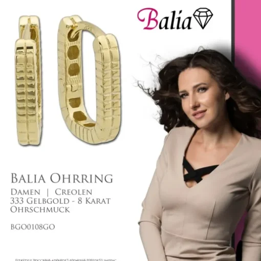Balia Damen Creolen Muster eckig aus 333 Gelbgold BGO0108GO