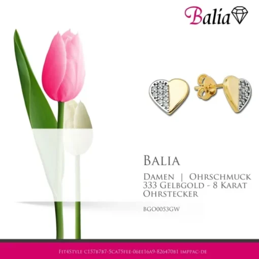 Balia Damen Ohrstecker aus 333 Gelbgold mit Zirkonia BGO0053GW