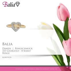 Balia Damen Ring aus 333 Gelbgold Herz mit Zirkonia Gr.54 BGR019G54