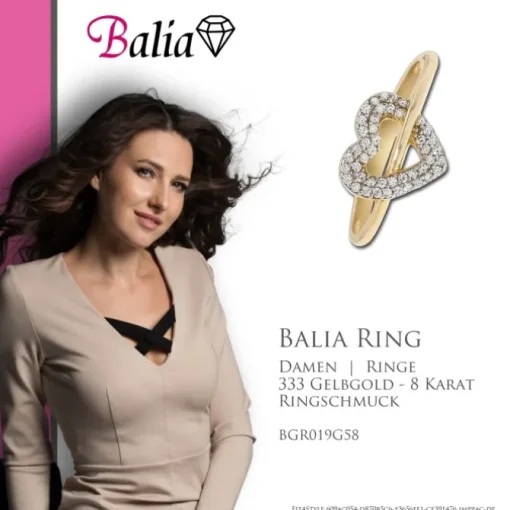 Balia Damen Ring aus 333 Gelbgold Herz mit Zirkonia Gr.58 BGR019G58