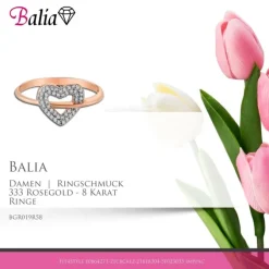 Balia Damen Ring aus 333 Rosegold Herz mit Zirkonia Gr.58 BGR019R58
