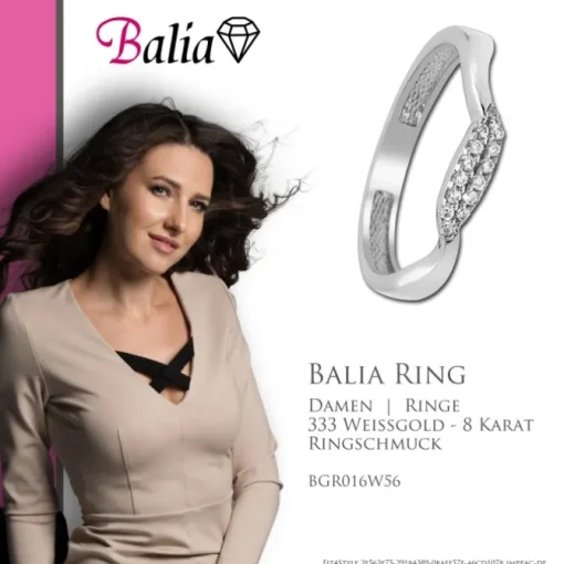 Balia Damen Ring Welle aus 333 Weißgold mit Zirkonia Gr.56 BGR016W56