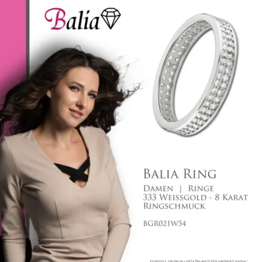 Balia Damen Ring Zirkonia zweireihig Weißgold Gr.54 BGR021W54