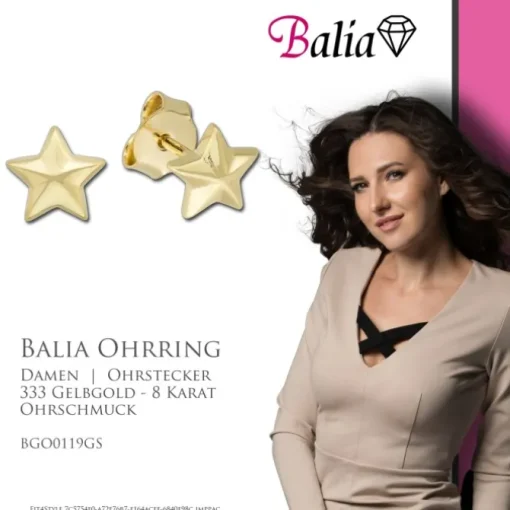 Balia Damen Star Ohrstecker aus poliertem 333 Gelbgold BGO0119GS