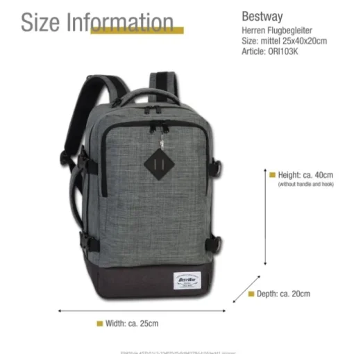 Bestway Flugbegleiter Businessrucksack Polyester Bordgepäck grau unisex ORI103K