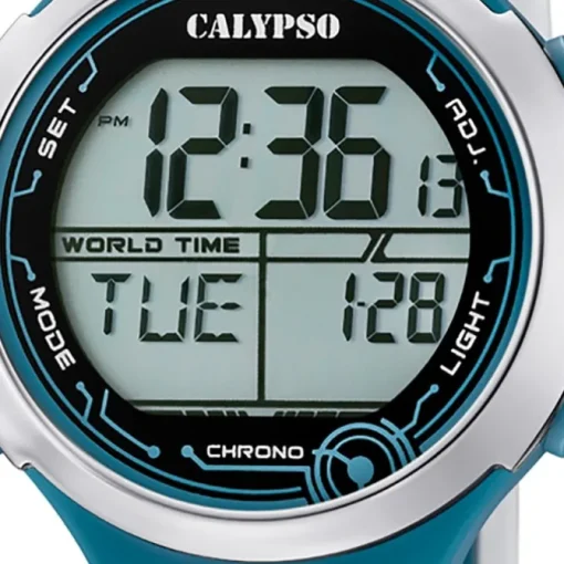 Calypso Damen Herren Armbanduhr K5799/1 Digital Kunststoff weiß blau UK5799/1
