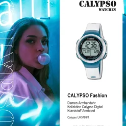 Calypso Damen Herren Armbanduhr K5799/1 Digital Kunststoff weiß blau UK5799/1