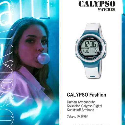 Calypso Damen Herren Armbanduhr K5799/1 Digital Kunststoff weiß blau UK5799/1