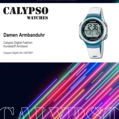 Calypso Damen Herren Armbanduhr K5799/1 Digital Kunststoff weiß blau UK5799/1