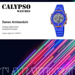 Calypso Damen Herren Armbanduhr Sport K5801/3 Digital Kunststoff blau UK5801/3