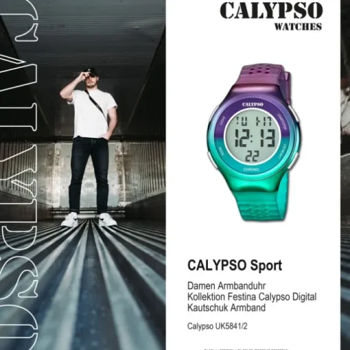 Calypso Damenuhr Kautschuk lila türkisblau Calypso Digital Armbanduhr UK5841/2