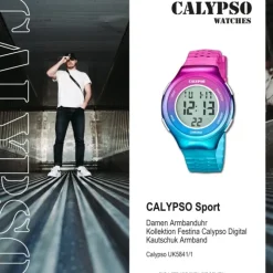 Calypso Damenuhr Kautschuk pink türkisblau Calypso Digital Armbanduhr UK5841/1