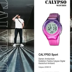 Calypso Damenuhr Kautschuk lila pink Calypso Digital Armbanduhr UK5841/6