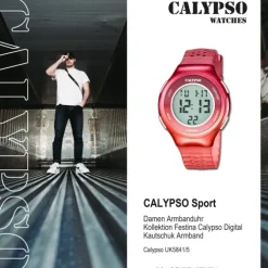 Calypso Damenuhr Kautschuk rot Calypso Digital Armbanduhr UK5841/5