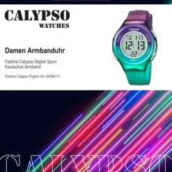 Calypso Damenuhr Kautschuk lila türkisblau Calypso Digital Armbanduhr UK5841/2
