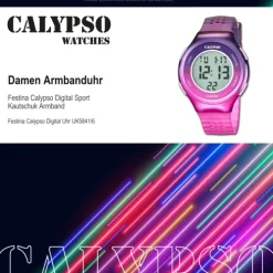 Calypso Damenuhr Kautschuk lila pink Calypso Digital Armbanduhr UK5841/6