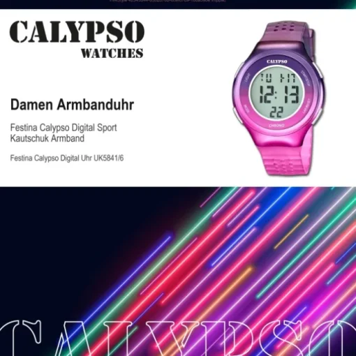 Calypso Damenuhr Kautschuk lila pink Calypso Digital Armbanduhr UK5841/6