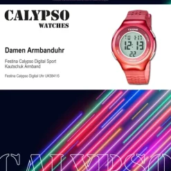 Calypso Damenuhr Kautschuk rot Calypso Digital Armbanduhr UK5841/5