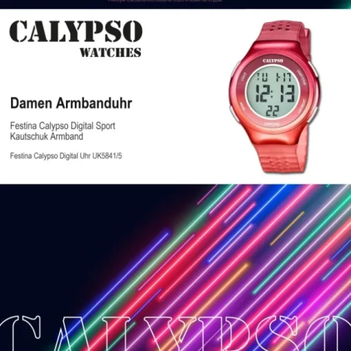 Calypso Damenuhr Kautschuk rot Calypso Digital Armbanduhr UK5841/5