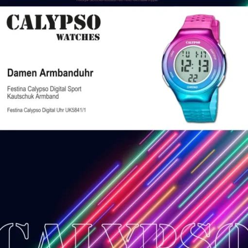 Calypso Damenuhr Kautschuk pink türkisblau Calypso Digital Armbanduhr UK5841/1