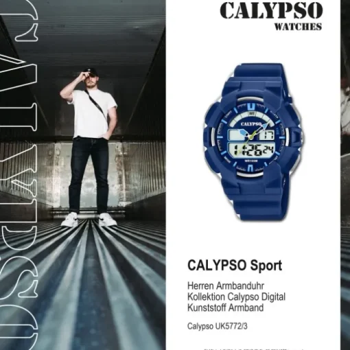 Calypso Herren Armbanduhr Street Style K5772/3 Quarz-Uhr PU blau UK5772/3