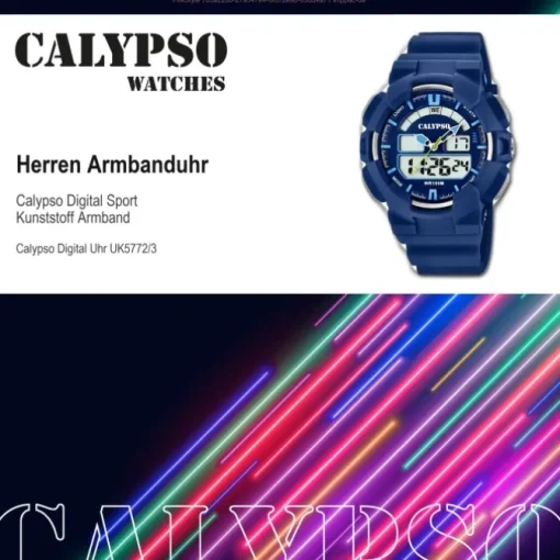 Calypso Herren Armbanduhr Street Style K5772/3 Quarz-Uhr PU blau UK5772/3