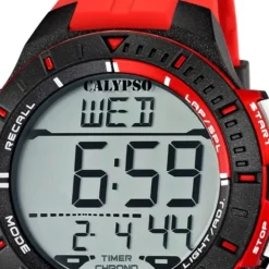 CALYPSO Herren-Armbanduhr Sport Funktinsuhr Quarz-Uhr PU rot UK5607/5