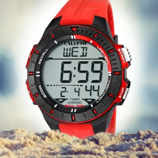 CALYPSO Herren-Armbanduhr Sport Funktinsuhr Quarz-Uhr PU rot UK5607/5