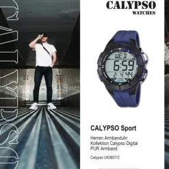 CALYPSO Herren-Armbanduhr Sport Funktinsuhr Quarz-Uhr PU blau UK5607/2