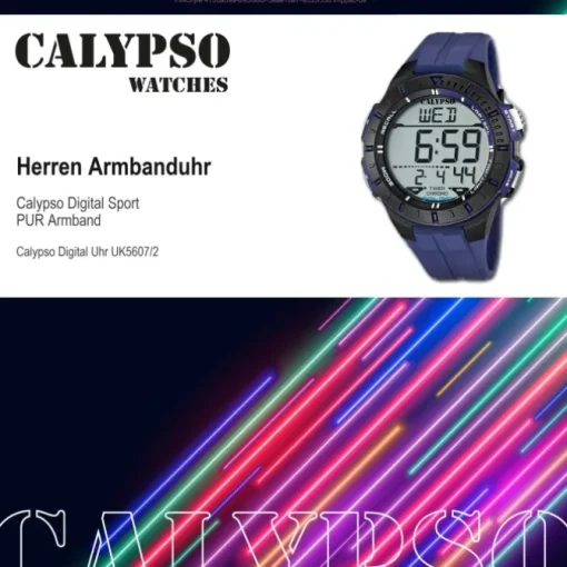 CALYPSO Herren-Armbanduhr Sport Funktinsuhr Quarz-Uhr PU blau UK5607/2