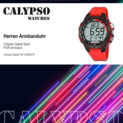 CALYPSO Herren-Armbanduhr Sport Funktinsuhr Quarz-Uhr PU rot UK5607/5