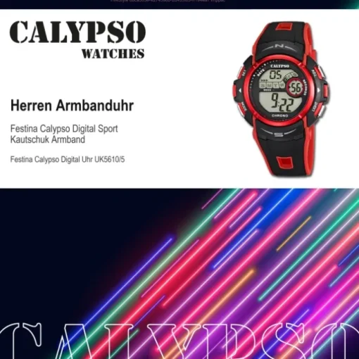 Calypso Herrenuhr Kautschuk schwarz rot Calypso Digital Armbanduhr UK5610/5
