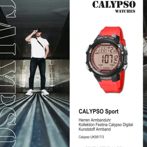 Calypso Herrenuhr Kunststoff rot Calypso Digital Armbanduhr UK5817/3