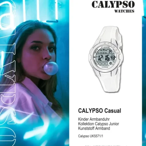 Calypso Jugenduhr Mädchen weiß-silber Digital Calypso Uhren UK5571/1
