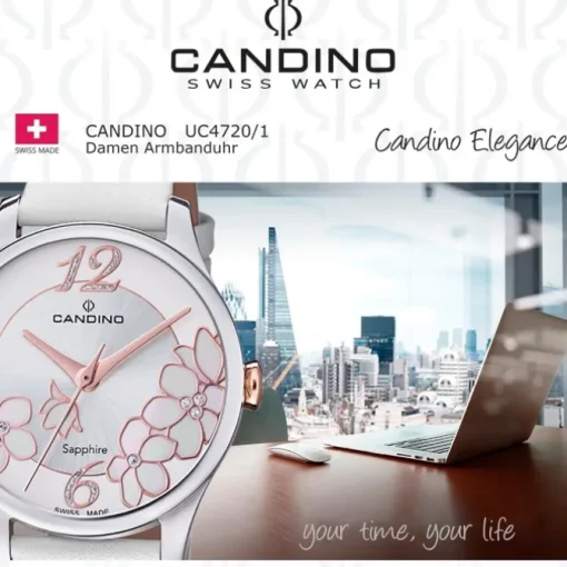 Candino Damen Armbanduhr Elegance C4720/1 Analog Leder weiß UC4720/1