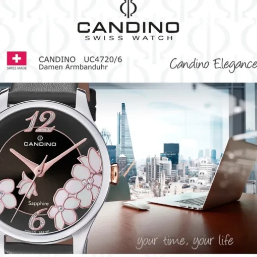 Candino Damen Armbanduhr Elegance C4720/6 Analog Leder schwarz UC4720/6