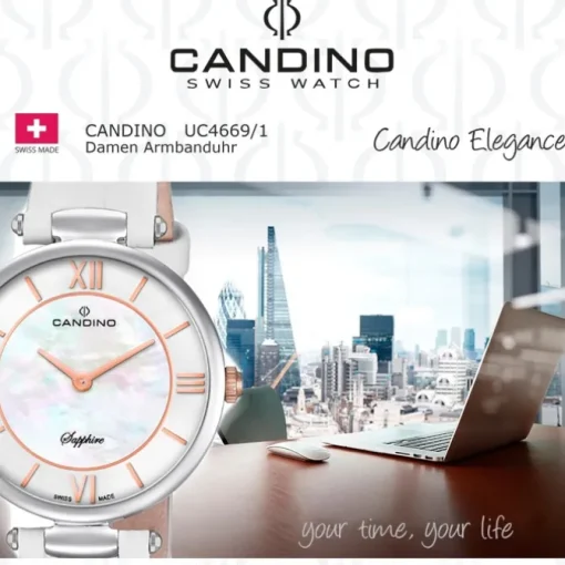 Candino Damen Armband-Uhr Lady Elegance C4669/1 Quarzuhr Leder weiß UC4669/1